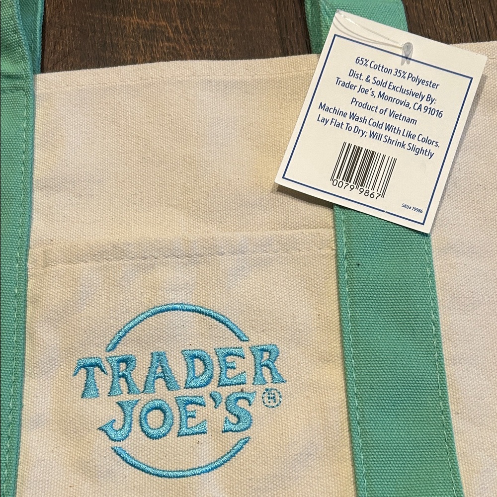 Trader Joe's Teal and Cream Mini Tote Bag (NWT) - Picture 4 of 5